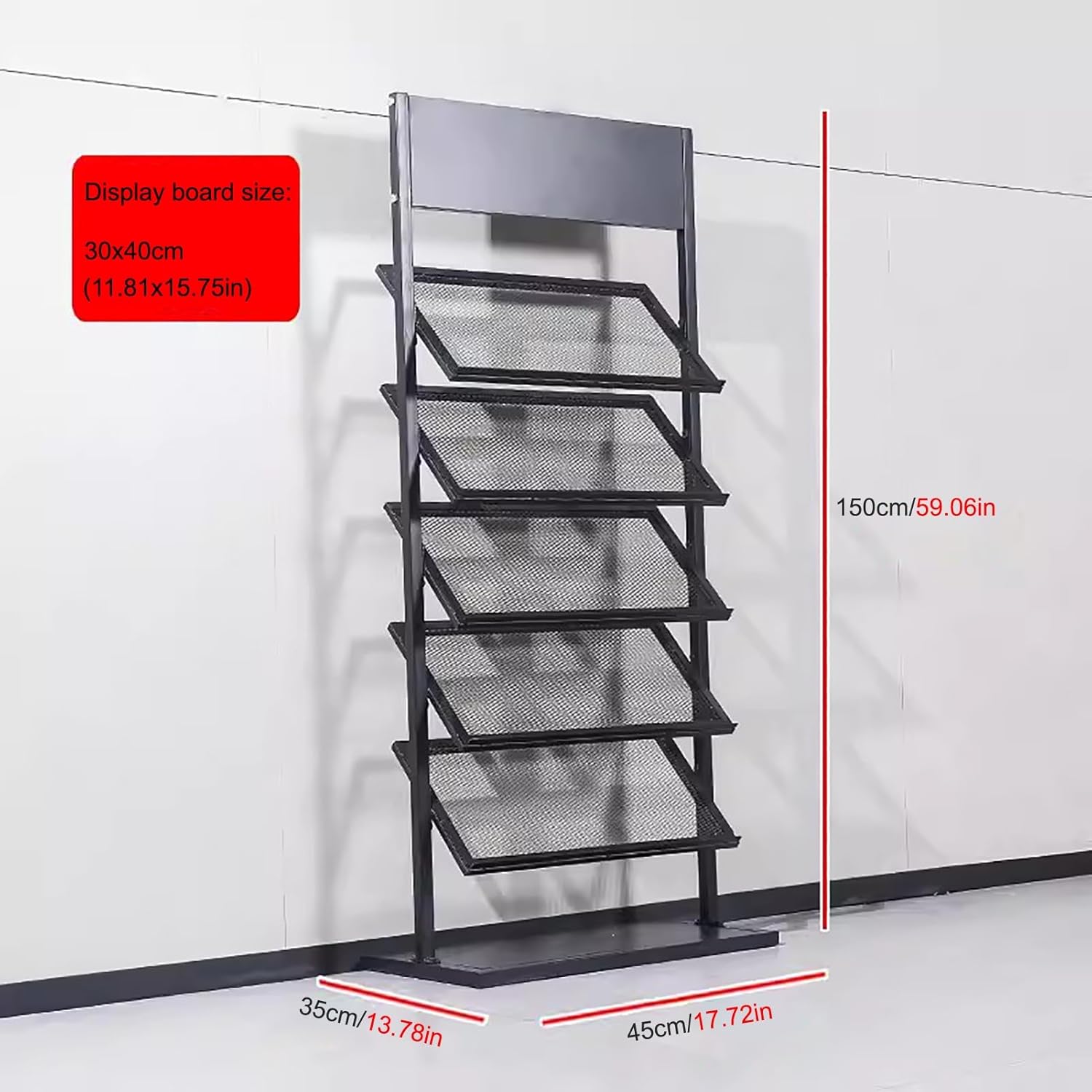 5 Tier Standing Floor Tile Display Rack,Sample Door Stand,Ceramic Tiles Floor Porcelain Display Shelf,Wood Panel Tile Sample Display Racks (Color : Black, Size : 45x35x150cm)