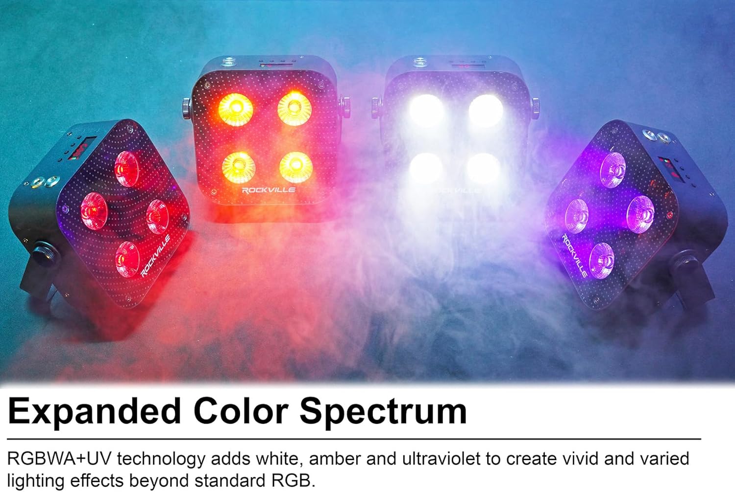 Rockville 4 Pack MINI RF4 V2 Black LED Wash Up Light, RGBWA+UV, Compact, App, Remote, LCD, Wireless DMX, Rechargeable, Perfect for DJ/Party Lighting