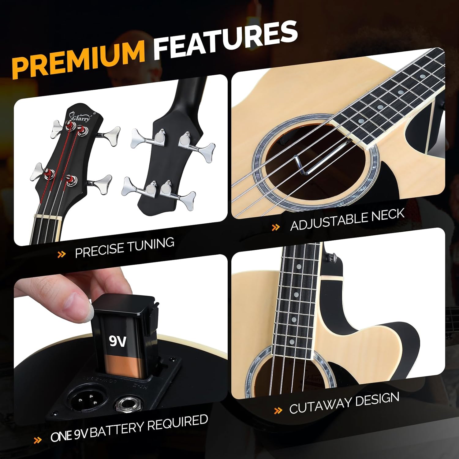GLARRY Full Size Acoustic Electric Bass Guitar Beginner Kit w/ 15W Amp, Cutaway 4 Strings Electric Acoustic Bass Guitar w/Inbuilt Tuner, Bag, Strap, Picks, Strings, Bass Guitarra，Matte Natural