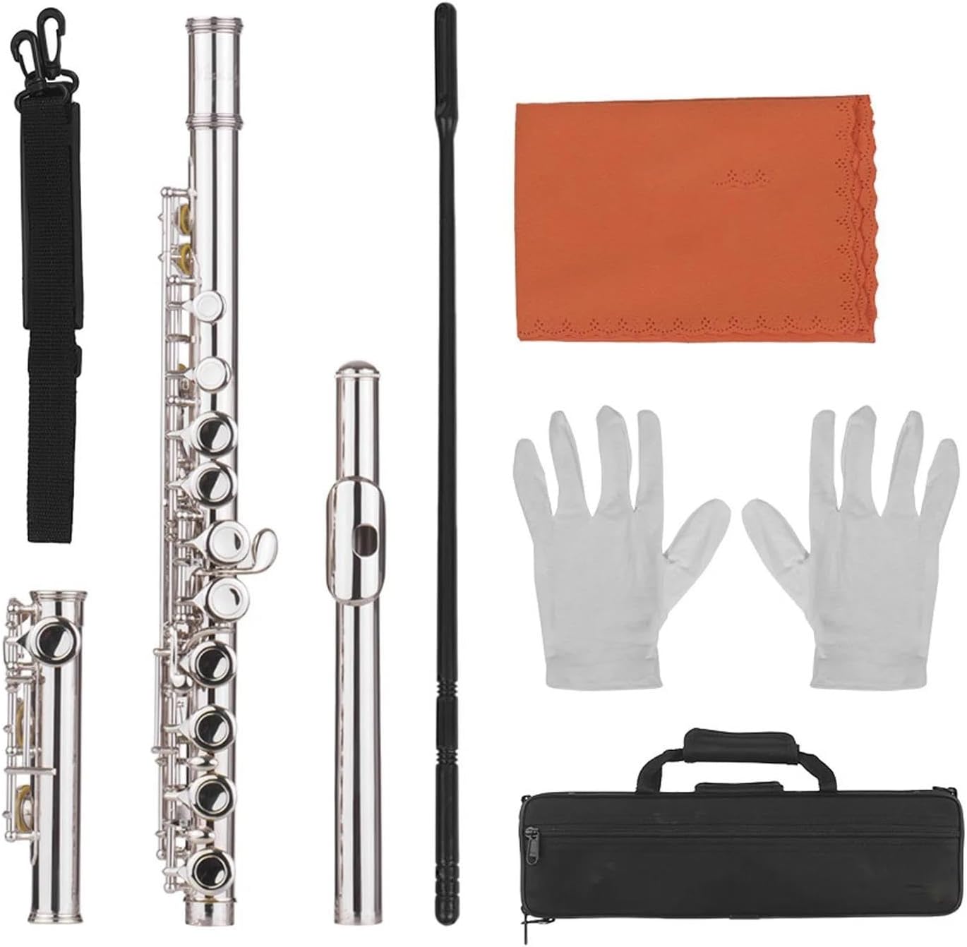 VBDEFRT 16 Holes Closed Hole Flute C Key Flutes Cupronickel Woodwind Instrument Musical Instruments Cloth Rod Gloves