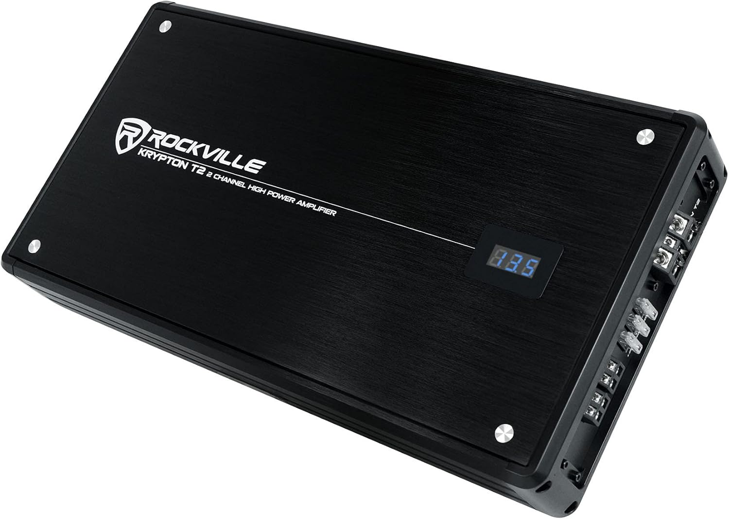 Rockville Krypton-T2 2800W Peak/700W RMS 2 Channel Car Amplifier, Class A/B, Digital Voltage Display, Adjustable Crossover & Bass Boost, High-Level Input, for Car Audio Systems