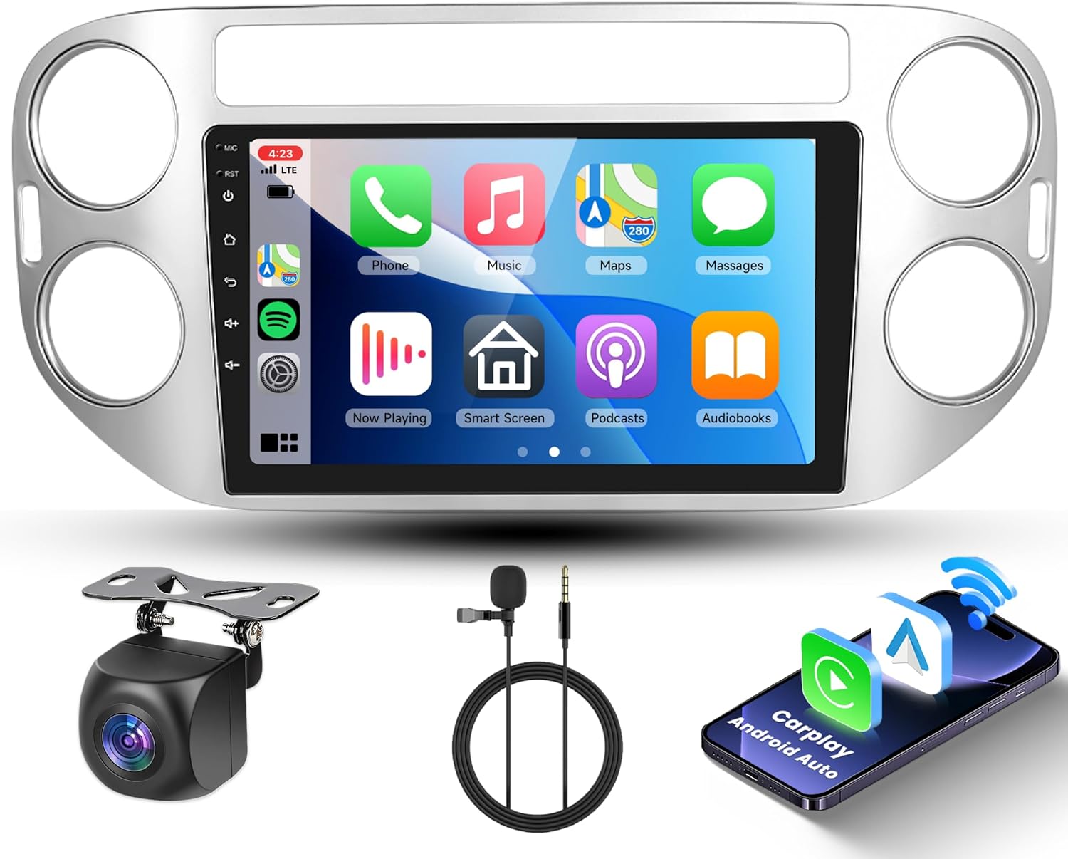 [4G+64G] 8 Core Android Car Stereo for Volkswagen Tiguan 2010-2015 with Carplay & Android Auto, Hodozzy 9 Inch IPS Touch Screen with GPS Navi,Bluetooth,WiFi,Mirror Link,FM,Camera