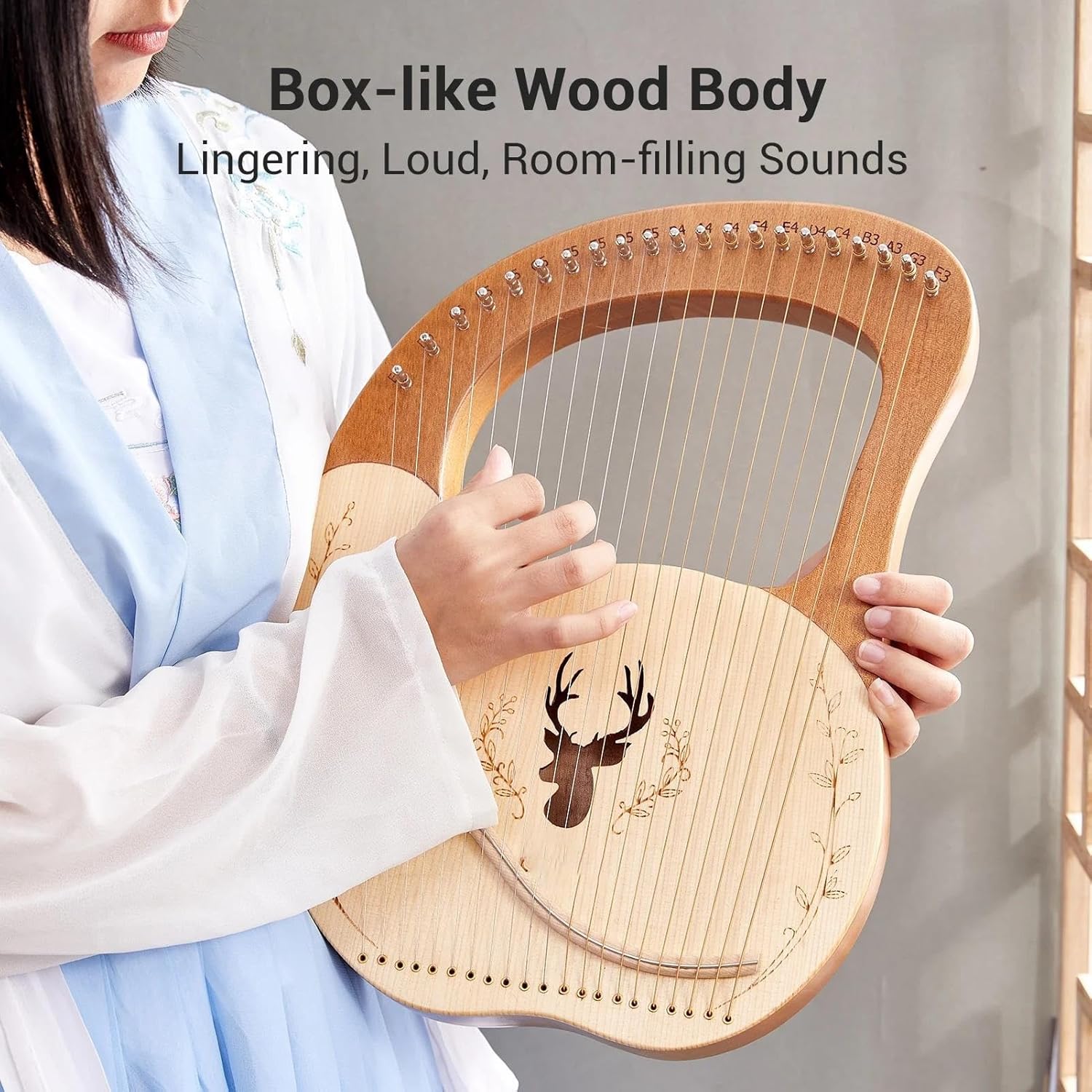 Lyre Harp Set 21 Metal Strings Harp Box Spruce Topboard Mahogany Backboard String Instrument With Tuning Wrench String Picks Sticker