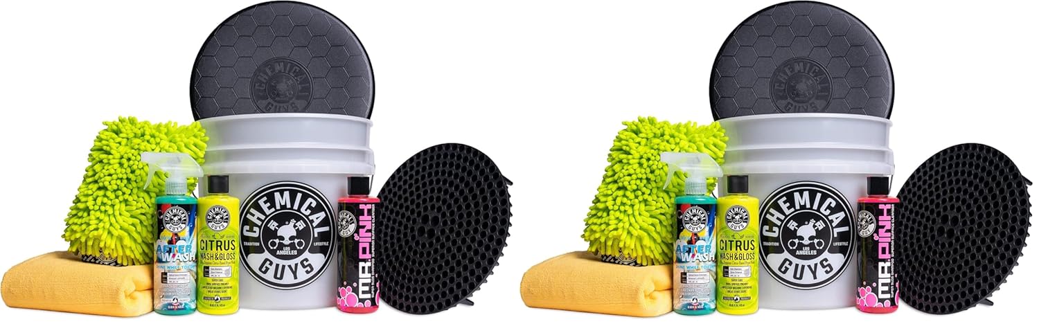 Chemical Guys HOL_128 Car Cleaning Kit, with Car Wash Soap, Car Wash Bucket and 16oz Car Care Cleaning (8 items) (Pack of 2)