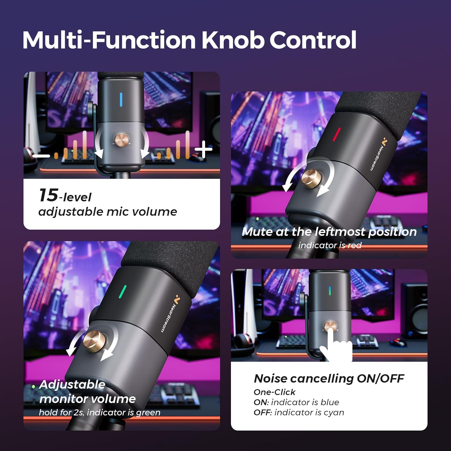 NearStream AM20X XLR/USB Condenser Microphone with Boom Arm, Podcast Mic with Gain Control/Noise Canceling/Headphone Jack/Mute Button,Compatible with PC/Mac/Audio Mixer/PS4/PS5,for Stream/Game/Record