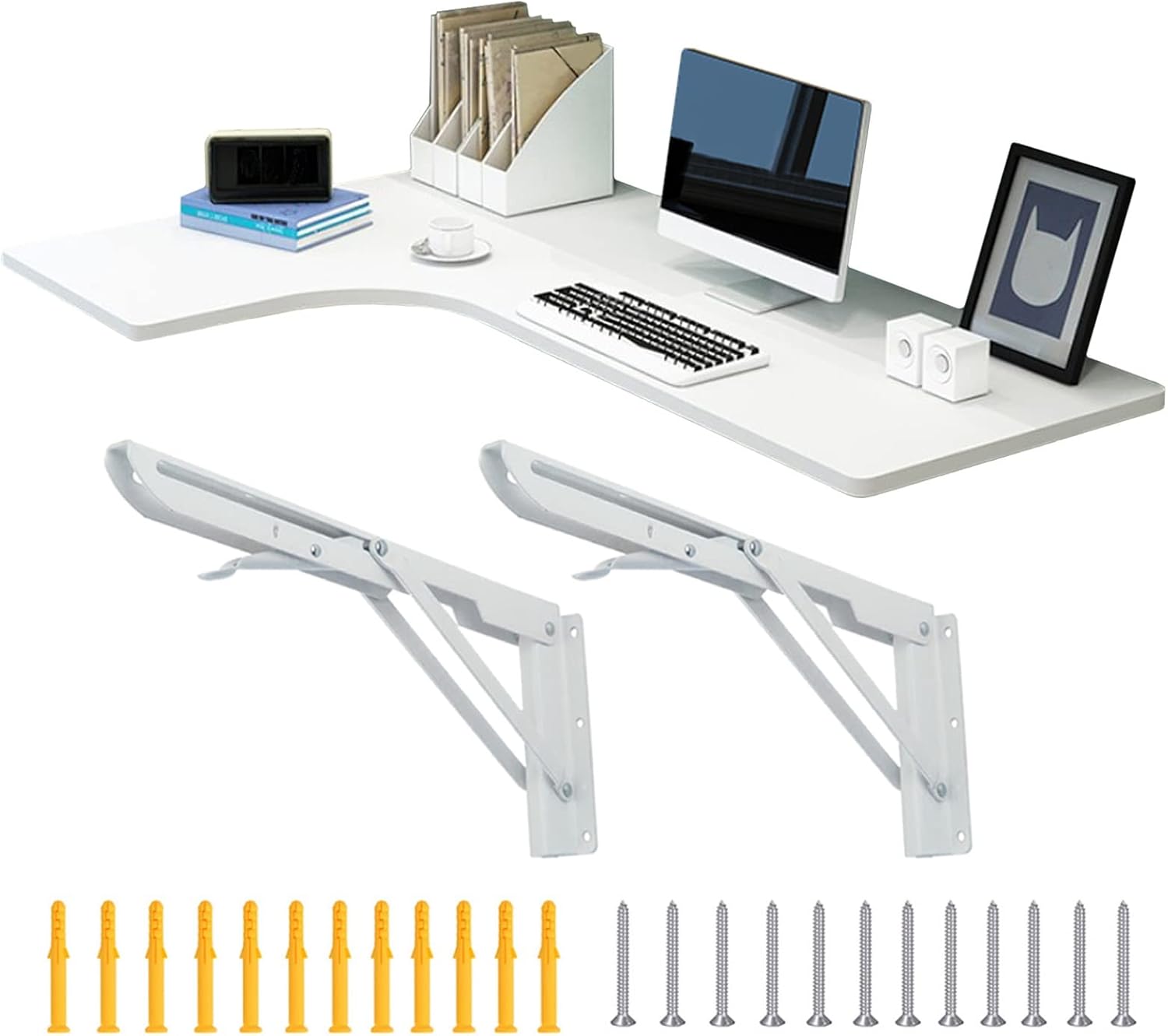 LIGUOYI Corner Wall Mount Folding Table, L 24in ~ 47in Multifunction Computer Desk Home Office Table, Wooden White Black Study Table, Space Saving Folding for Study, Bedroom, Office, Home