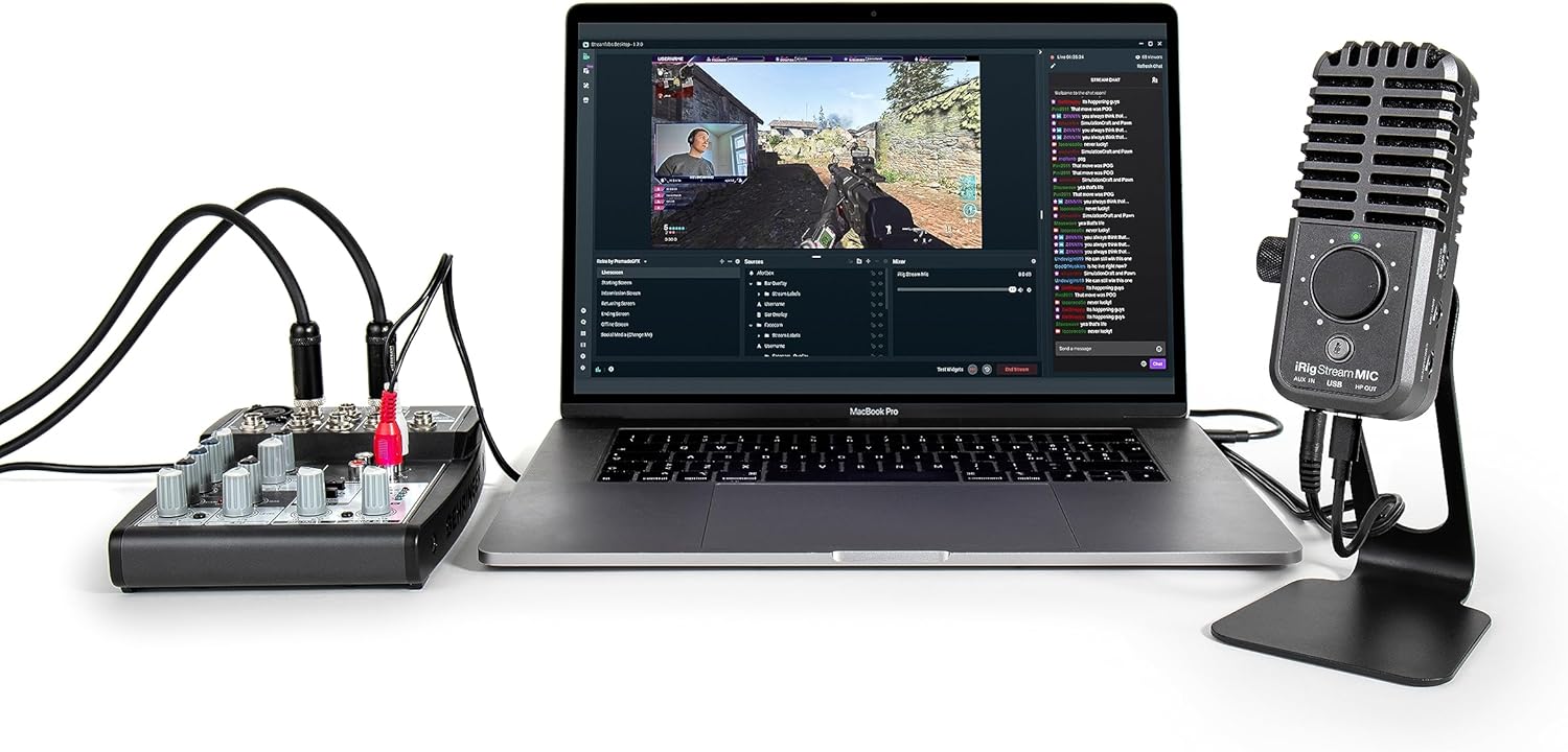 IK Multimedia iRig Stream Mic USB Condenser Microphone with Integrated Audio Interface -Podcast, Gaming for pc, Streaming Plus Audio Mixer