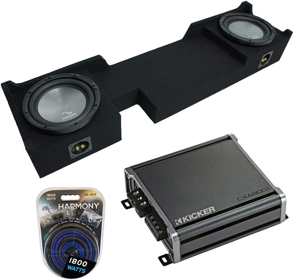 Harmony Audio HA-A102 Compatible with Ford F-150 Super Crew Truck 2004-2008 Car Stereo 800W Dual Sub, HA-AK4 4 Gauge 1800W Amplifier Install Kit and 2X10FORD-F150-04-08 Sub Box Enclosure