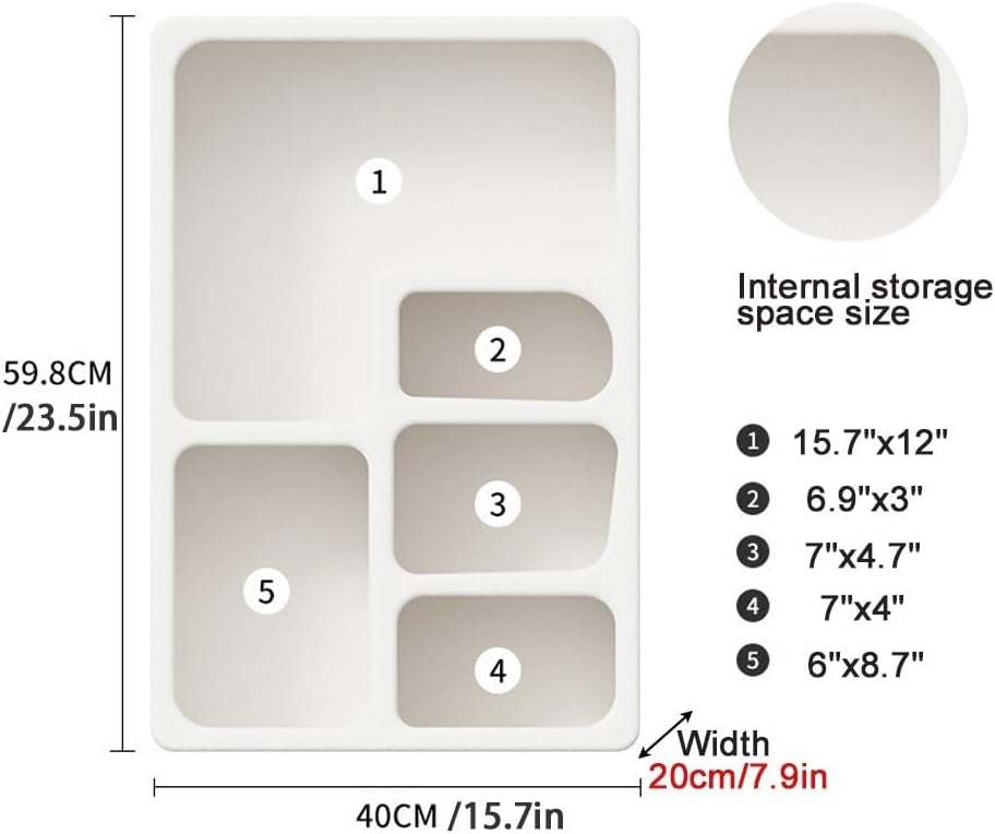 White Floating Shelves with Storage, Wood Desk Shelf Organizer for Storage, Wall Shelves for Living Room Bedroom, Bedside Shelf Wall Mount(Square)