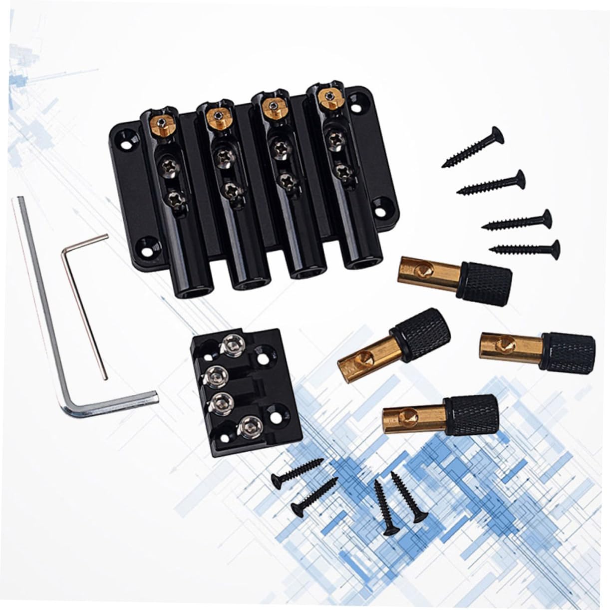 String Headless Bass Guitar Bridge with String Lock Vintage Style Design Easy Install Black