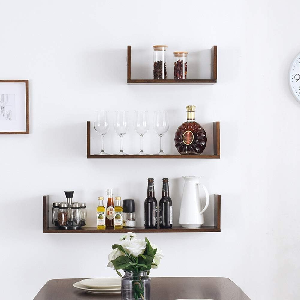 JOCHEN Wall Shelves Floating Shelves Wall Mount Set of 3, Rustic Art Decorative Display Ledges for Living Room/Bedroom/Bathroom/Farmhouse, Wood Wall Shelves (Color : Brown, Size : Set of 3)