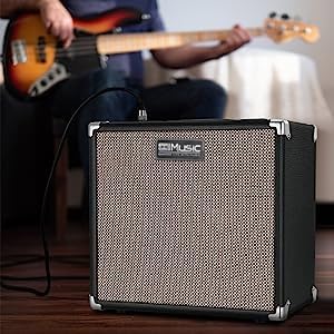 TS112 Bass Guitar Amp 30W Electric Guitar Bass Combo Amplifier with Onboard Clean and Distortion Overdrive Dual Tone Switching Practice.
