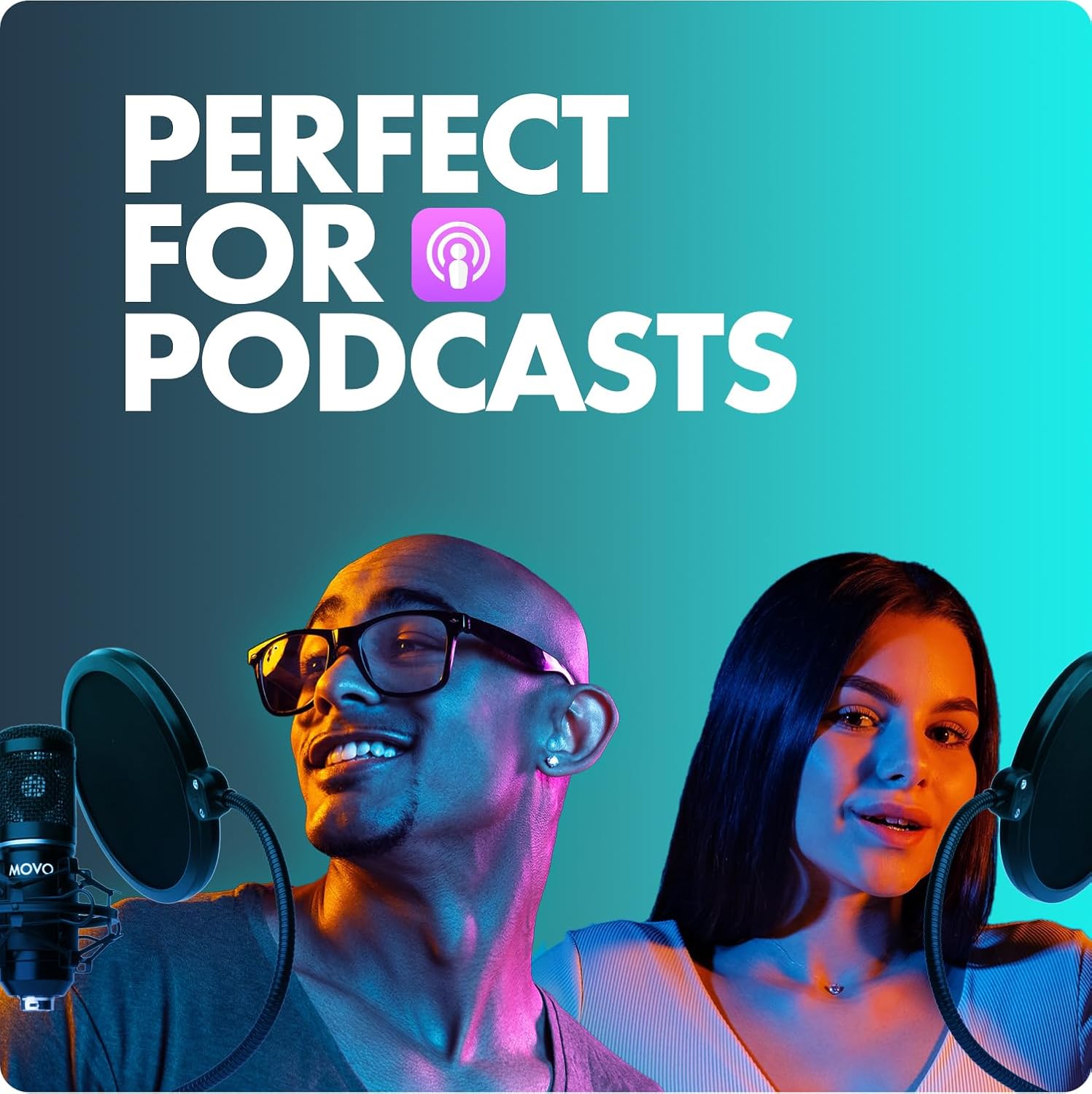 Movo PodPak4T 4-Pack Universal XLR Podcast Microphone Bundle- Includes 4 Cardioid Condenser Mics, Desktop Mic Stands, Pop Filters, Shock Mounts, and Cables for Podcast Equipment