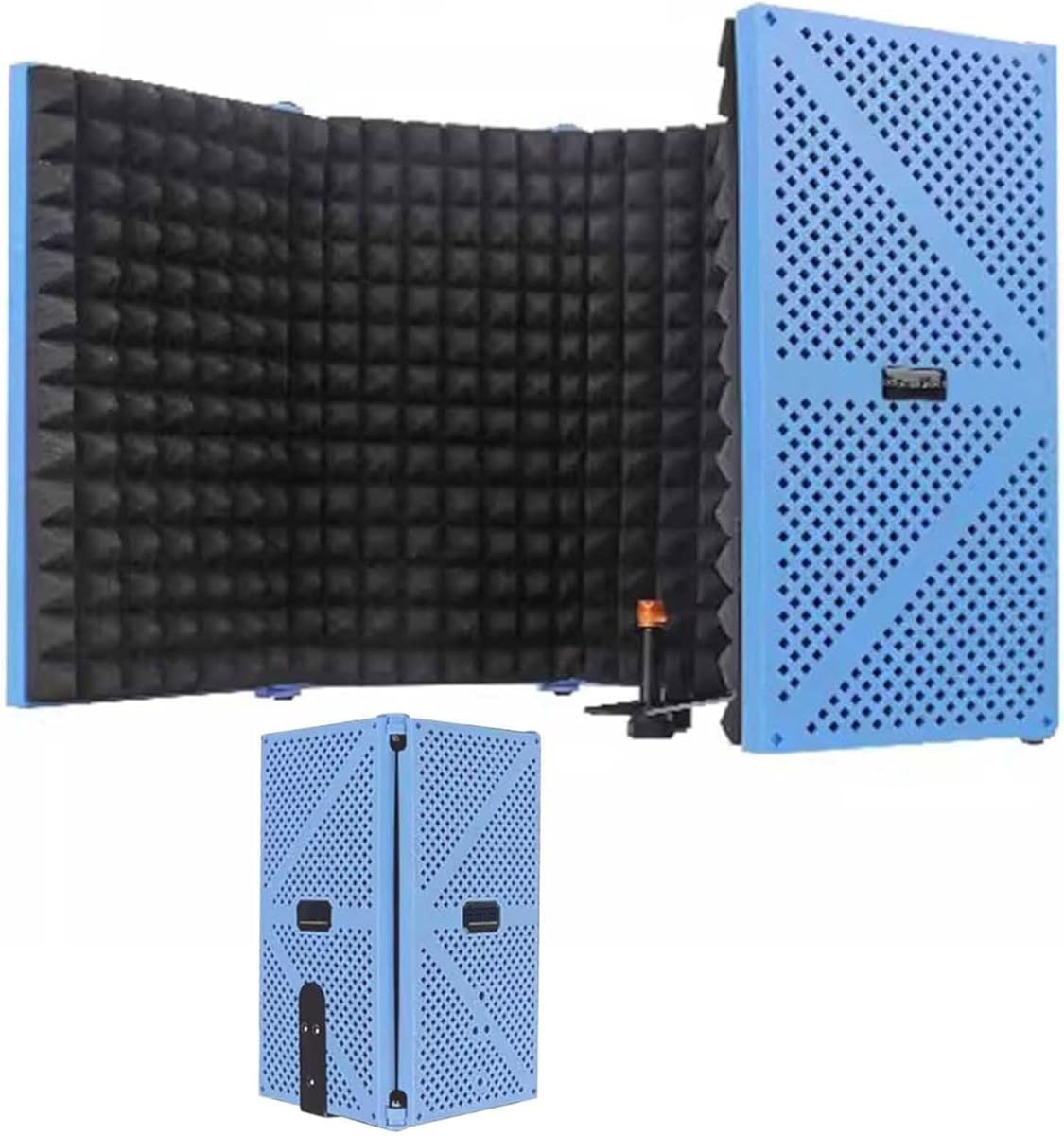 Portable Desktop Soundproof Cover,Microphone Soundproofing Acoustic Foam Panel,Self Made Sound Booth Box,Home Recording Equipment,for Music Practice Room(Blue)