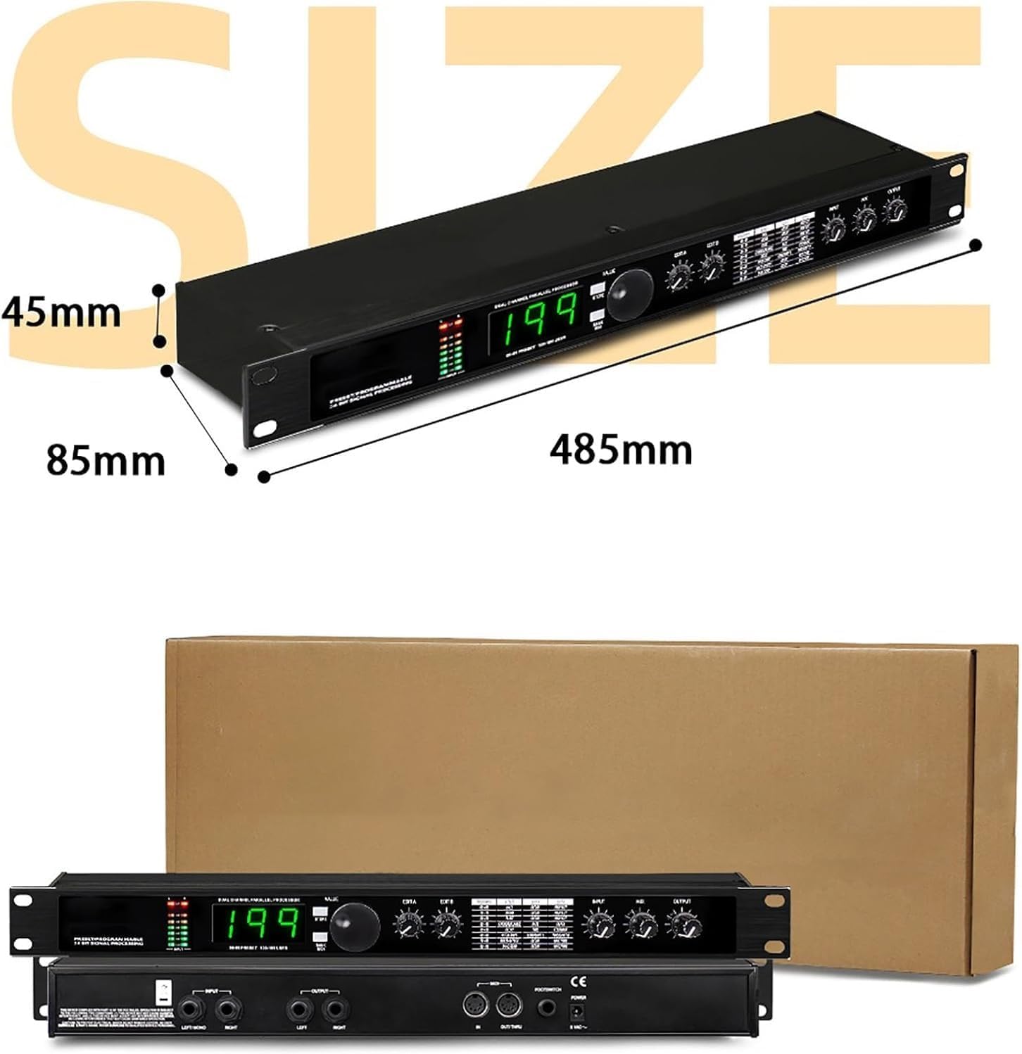 Digital Reverb Multi Effect DSP Processor, Professional Audio Processor Equalizer, Preset/Programmable 24 Bit Signal Processing, 99 Preset Programs, for Studio, Stage Performance.