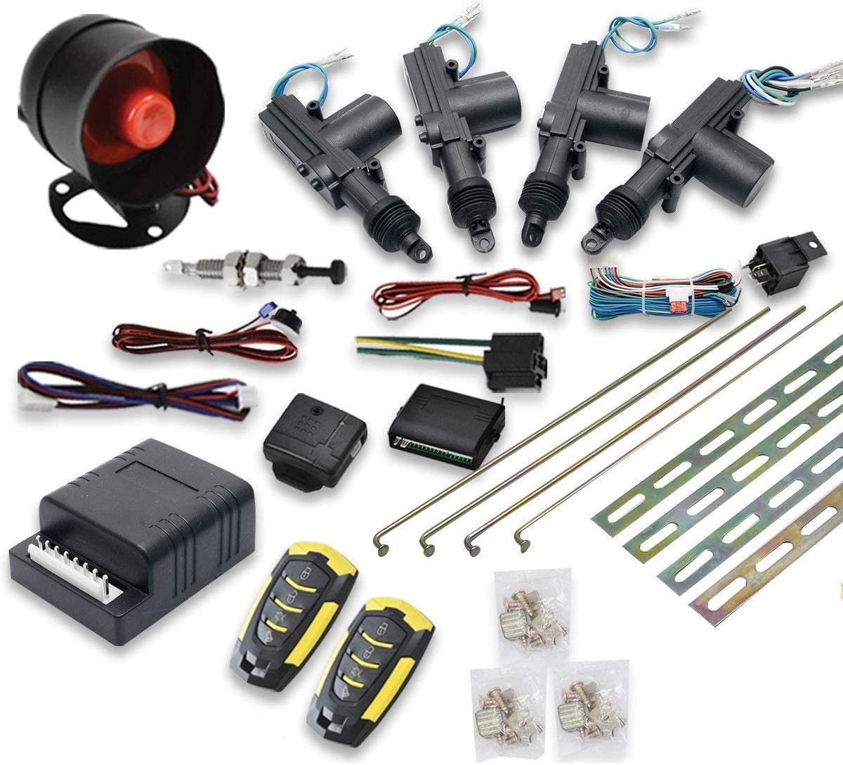 Riloer Car Remote Central Locking Kit, Universal Security Anti-Theft Alarm System Universal & 4 Doors Keyless Entry System