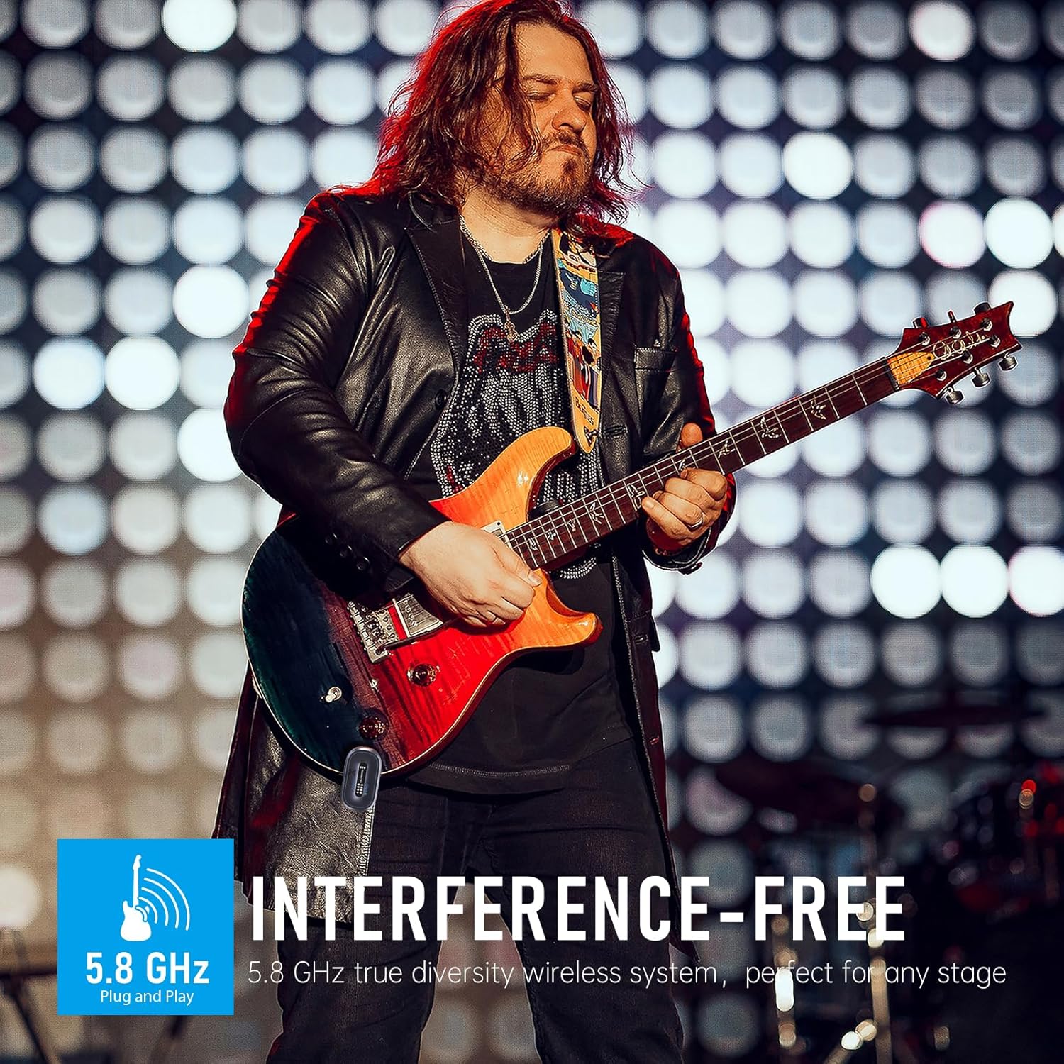 Xvive A58 Wireless Guitar System 5.8GHz Wireless Guitar Transmitter Receiver for Active or Passive Pickup Electric/Acoustic Bass Guitar