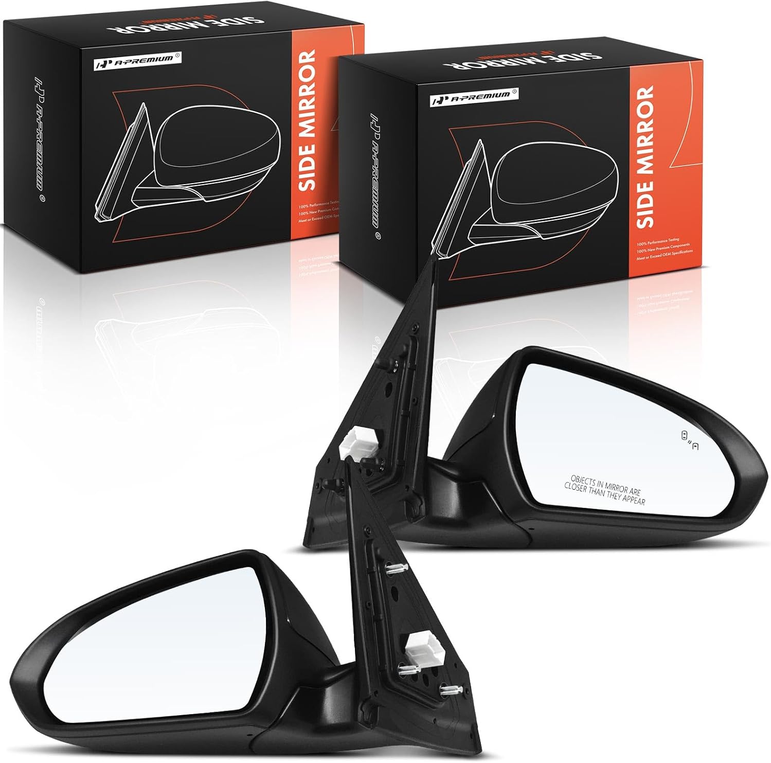 A-Premium Pair (2) Driver and Passenger Side Power Door Mirror - Compatible with Hyundai Elantra 2019-2020 - Heated Manual Folding Black Outside Rear View Mirror w/Turn Signal Blind Spot Detection