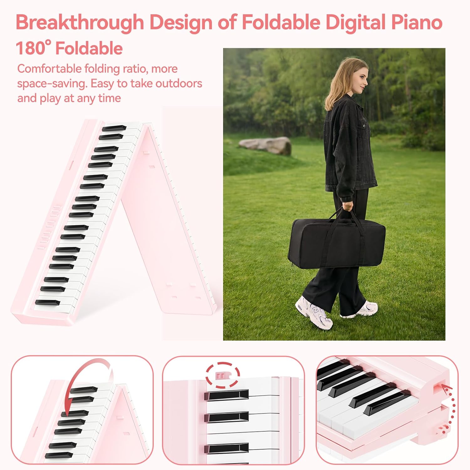 Portable Piano Keyboard Foldable: Portable Keyboard Piano 88 keys Semi-Weighted keyboard with MIDI Bluetooth TERENCE Electric Folding Piano Kit for Adult