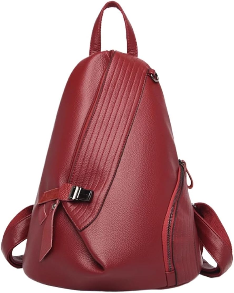 Genuine Leather Shoulder Bag Women's Black Layer Cowhide Backpack Zipper Buckle Anti-Theft(A)