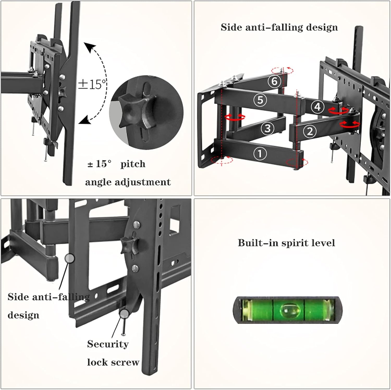 Modern Corner TV Stand Universal Six-Arm Wall Mounted TV Bracket Full Motion Swivel Extension Tilt TV Mount, Fits for Most 40
