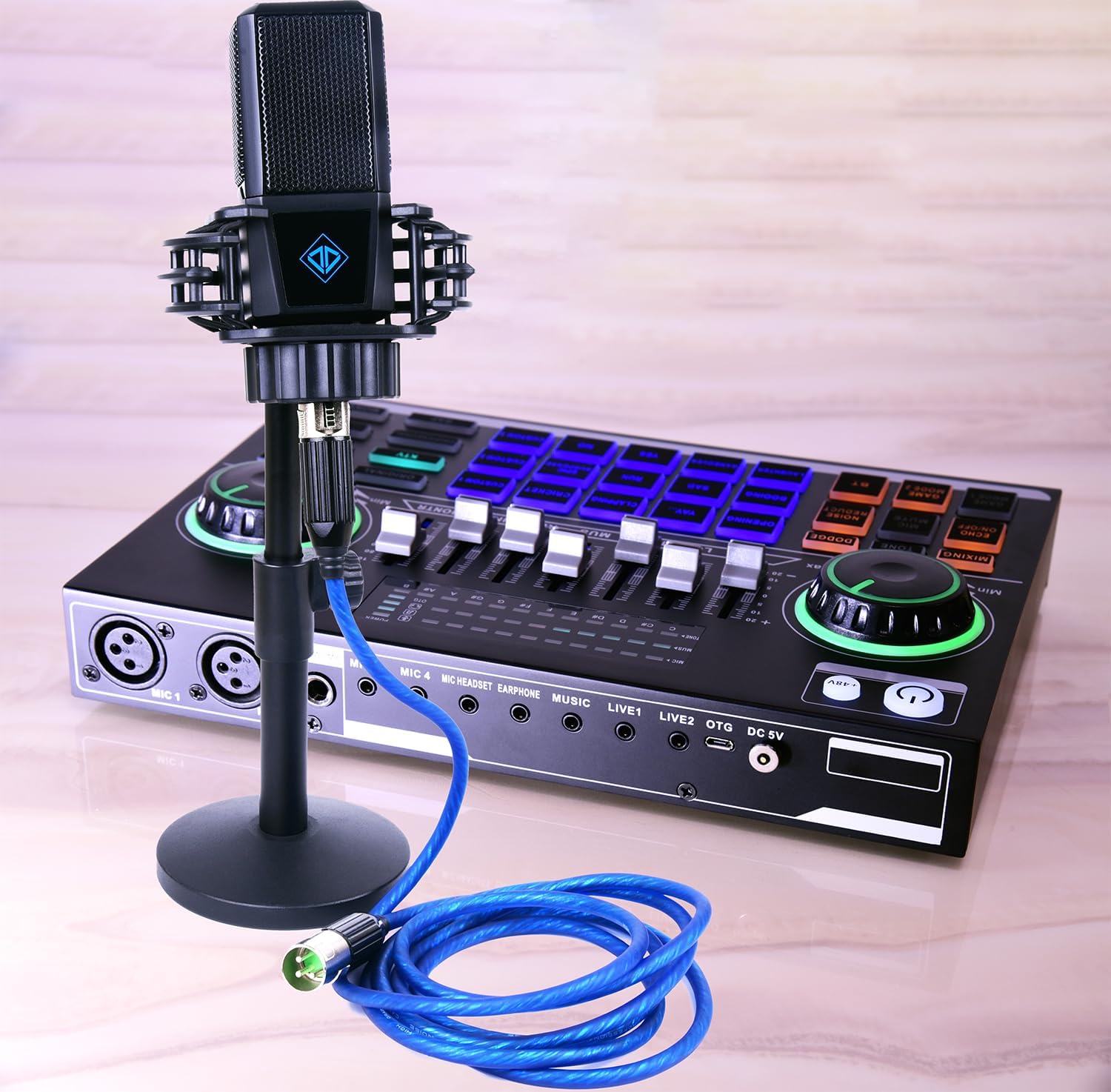 Audio Interface with DJ Mixer and Live Sound Card Portable ALL-IN-ONE Podcast Equipment Bundle Kit, Professional XLR Microphone