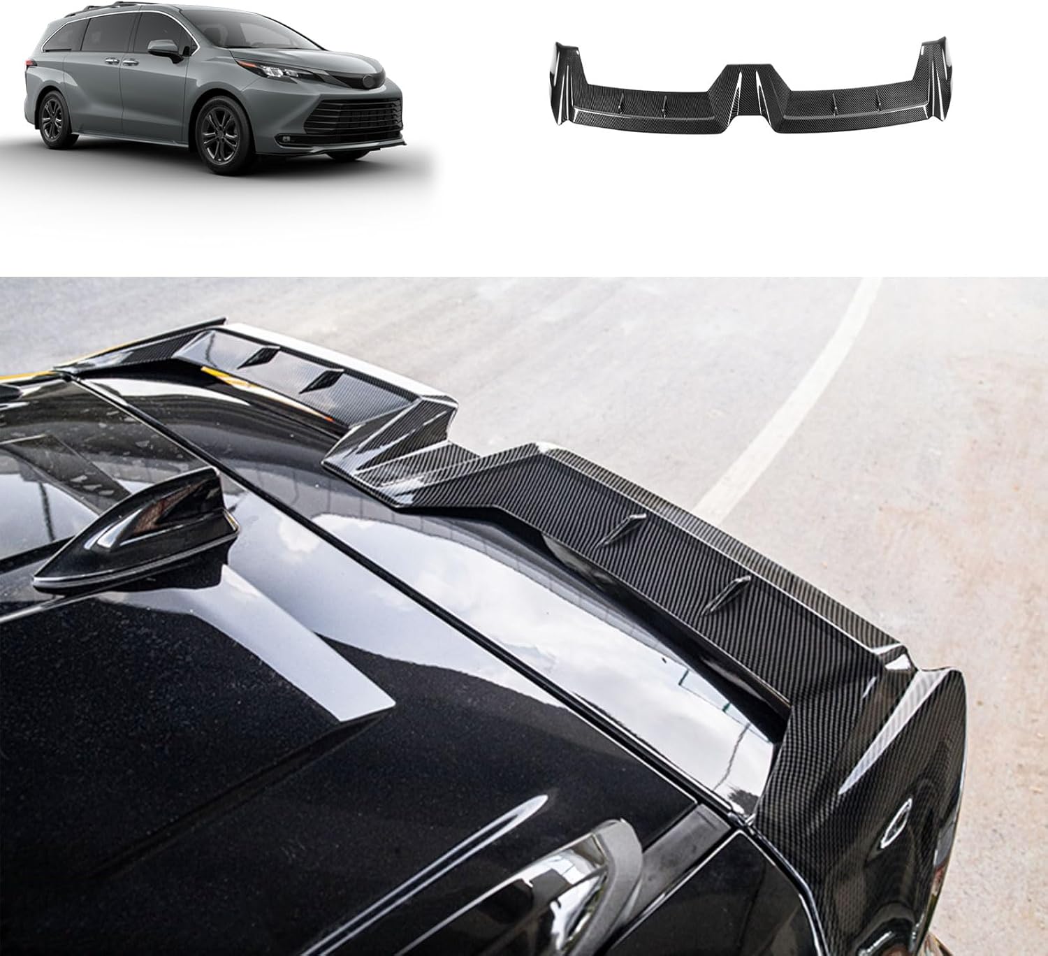 Rear Side Spoiler Wing Cover Compatible with Toyota Sienna 2024 2023 2022 2021 Car Tail Cover Rear Window Trim Exterior Car Accessories ABS 1PCS(Carbon Fiber Style)