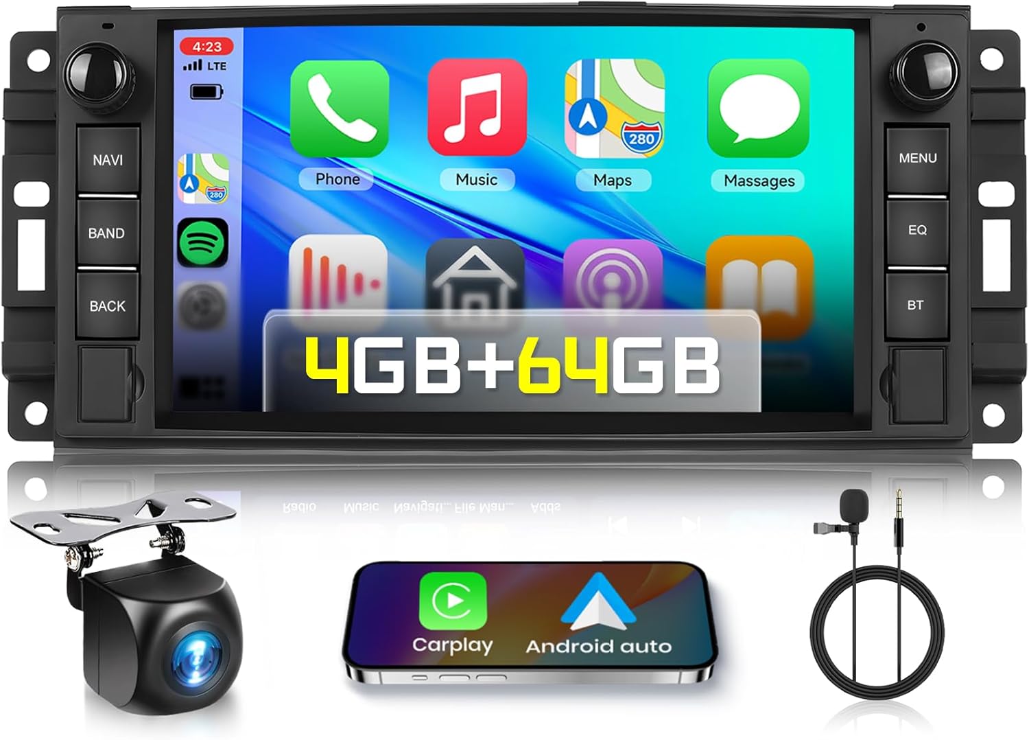 [Android 15] 4G+64G Car Stereo for Chevrolet Chrysler Jeep Dodge, 7 Inch Touch Screen Wireless Carplay Android Auto Car Radio 32-Band DSP GPS Navigation WiFi Bluetooth FM/RDS SWC Camera