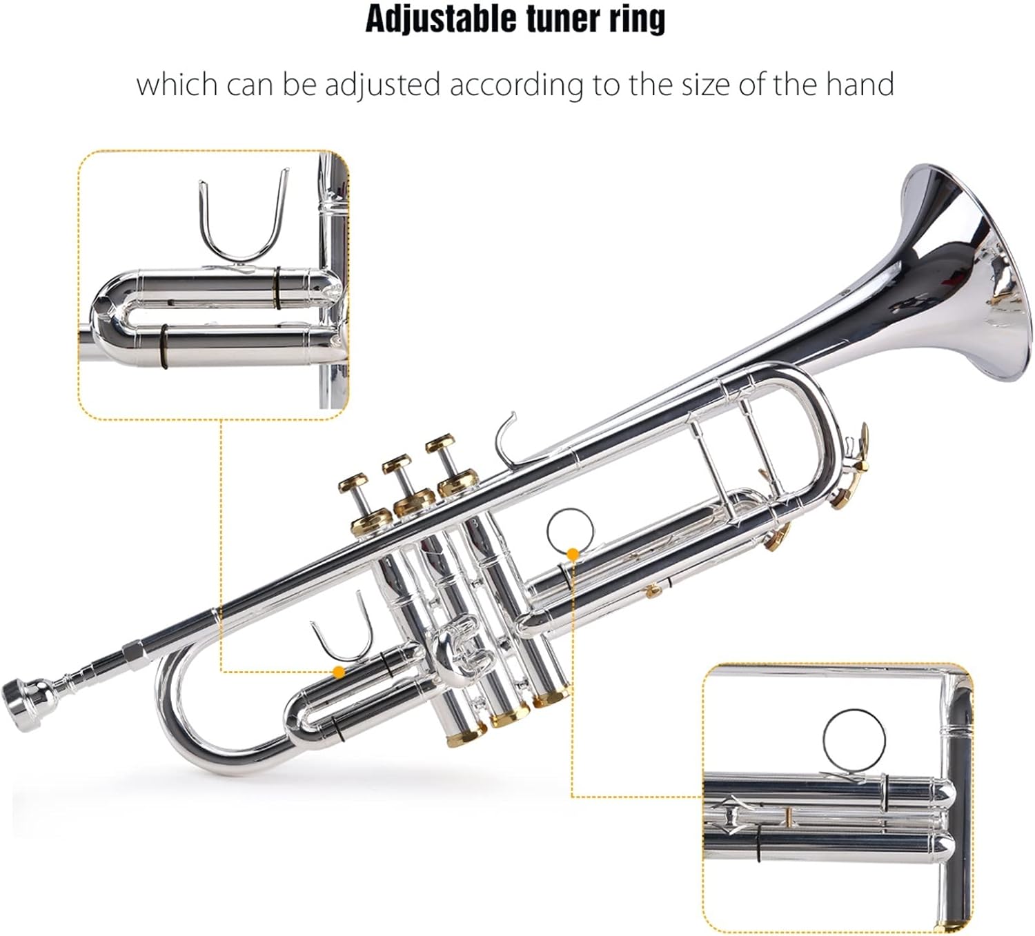 TSTS Prefessional Bb Trumpet Brass Material Silver-Plated Surface Beautiful Buttons Wind Instrument with 5C Mouthpiece Professional Trumpet