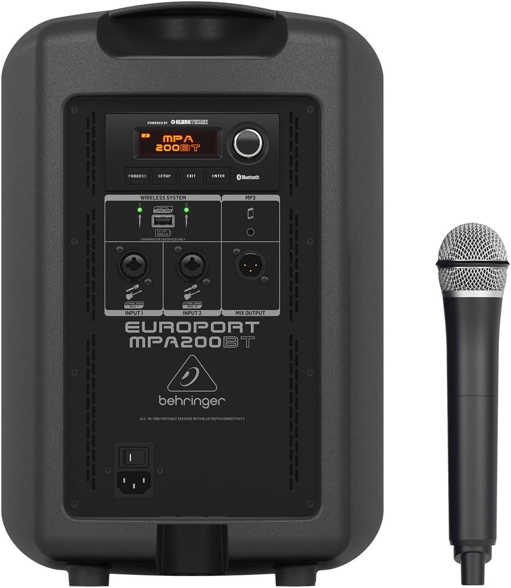 Behringer EUROPORT MPA200BT All-in-One Portable 200-Watt Speaker with Wireless Microphone, Remote Control via Smart Phone, Bluetooth Audio Streaming and Battery Operation