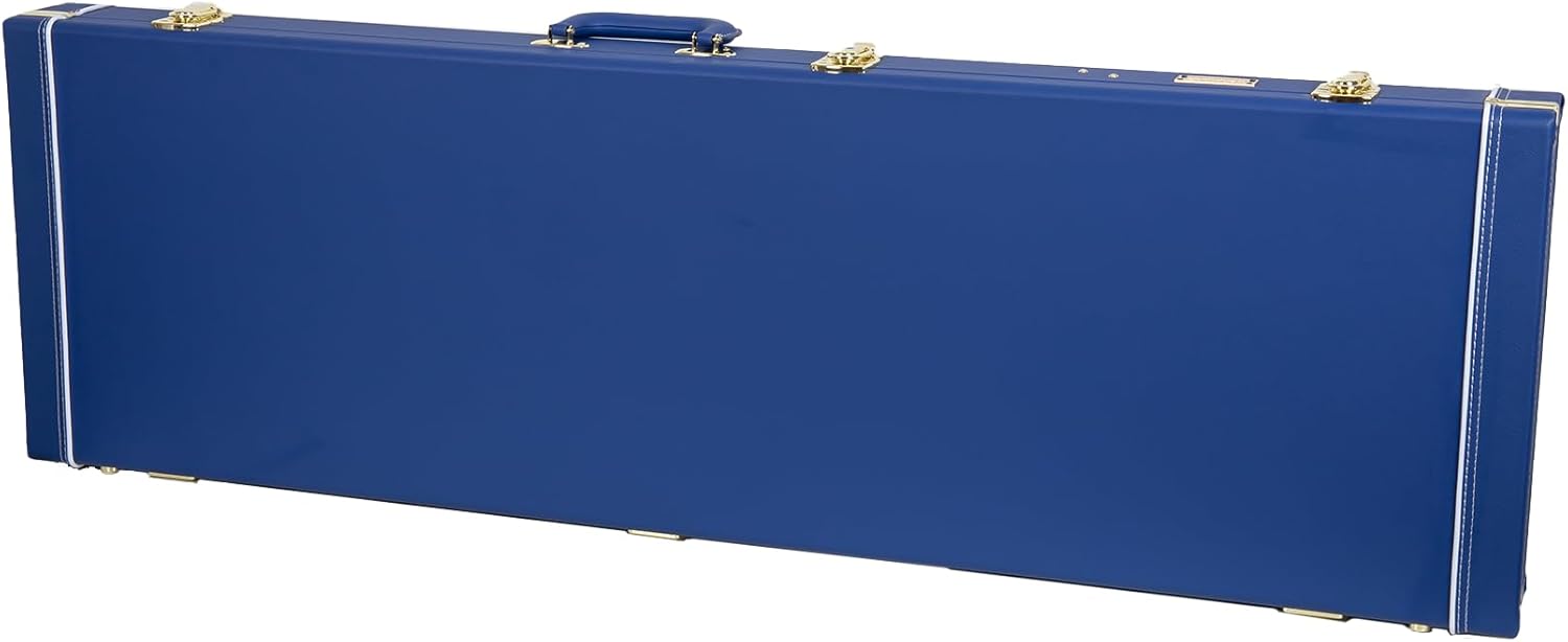 Crossrock Wooden Bass Guitar Case for Fender Precision & Jazz | Vibrant Blue Faux Leather, Beige Plush Interior, Lock – Designer Series(CRW520BVB)