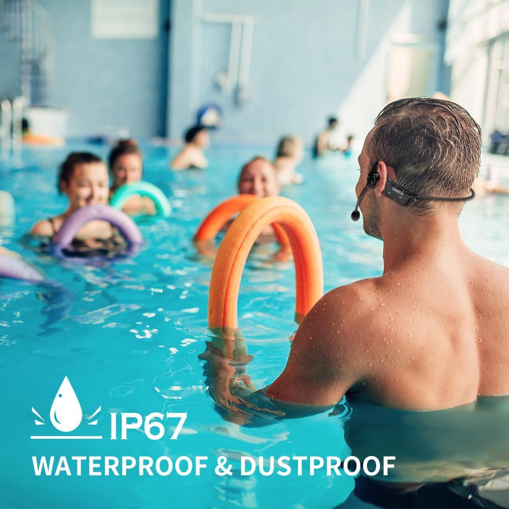 KIMAFUN 2.4G Fitness Headset Wireless Microphone, IP67 Waterproof Sweatproof Microphone for Water Aerobics, Swimming Coach, Fitness Instructor, Yoga, Spinning, Training, Teaching, Speakers, GWP91