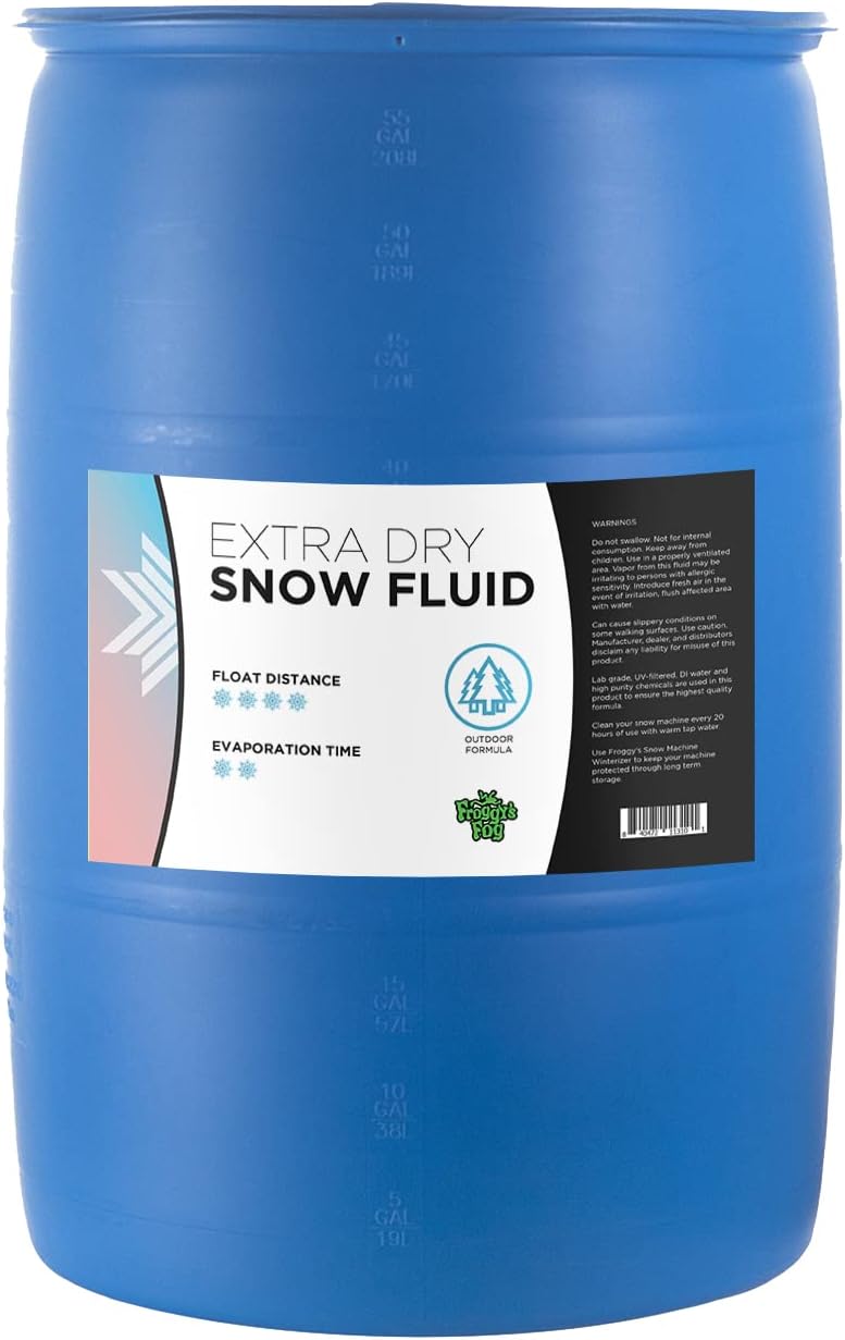 Froggy's Flakes® - EXTRA DRY - OUTDOOR FORMULA-55 Gallon Drum - Snow Juice Machine Fluid by Froggy's Fog® - (>30 Foot Float/Drop) Highly Evaporative Formula