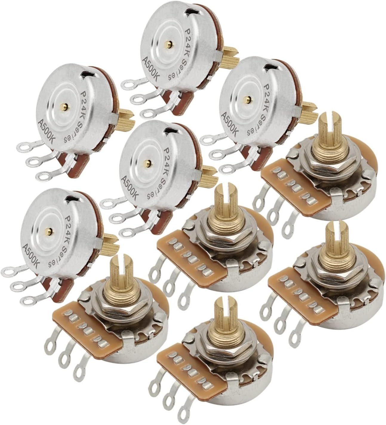 KESHUO 10PCS 24-Tooth Electric Guitar Bass Potentiometers 500K 15.5mm Brass 3/8