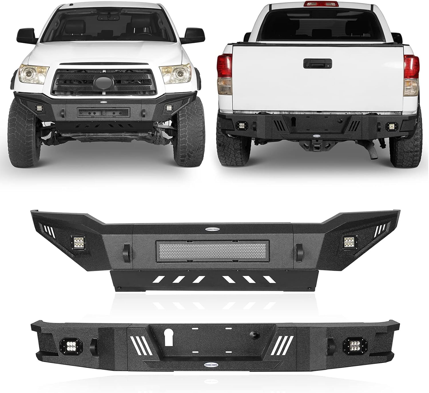 Hooke Road Tundra Steel Front + Rear Bumper Combo Kit for Toyota Tundra 2007 2008 2009 2010 2011 2012 2013 Pickup Truck (Textured Black Steel)