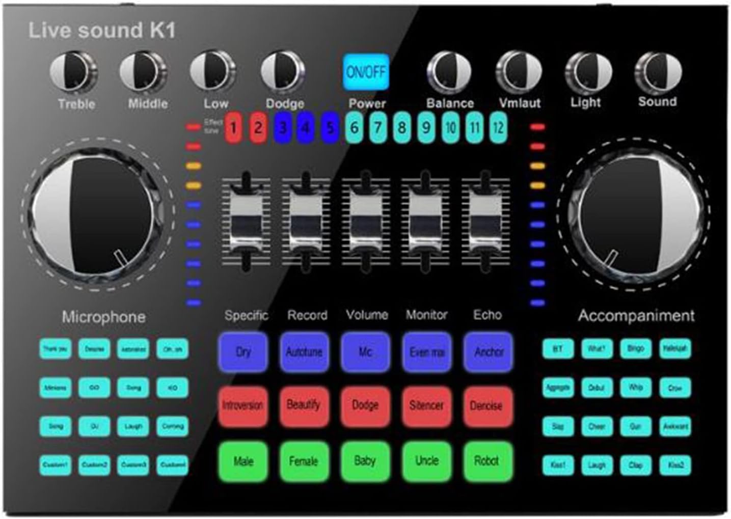 Professional Audio Mixer,K1 Live Sound Card Portable Bluetooth Sound Card Profession Adjustable Volume Audio For Music Recording Karaoke Singing