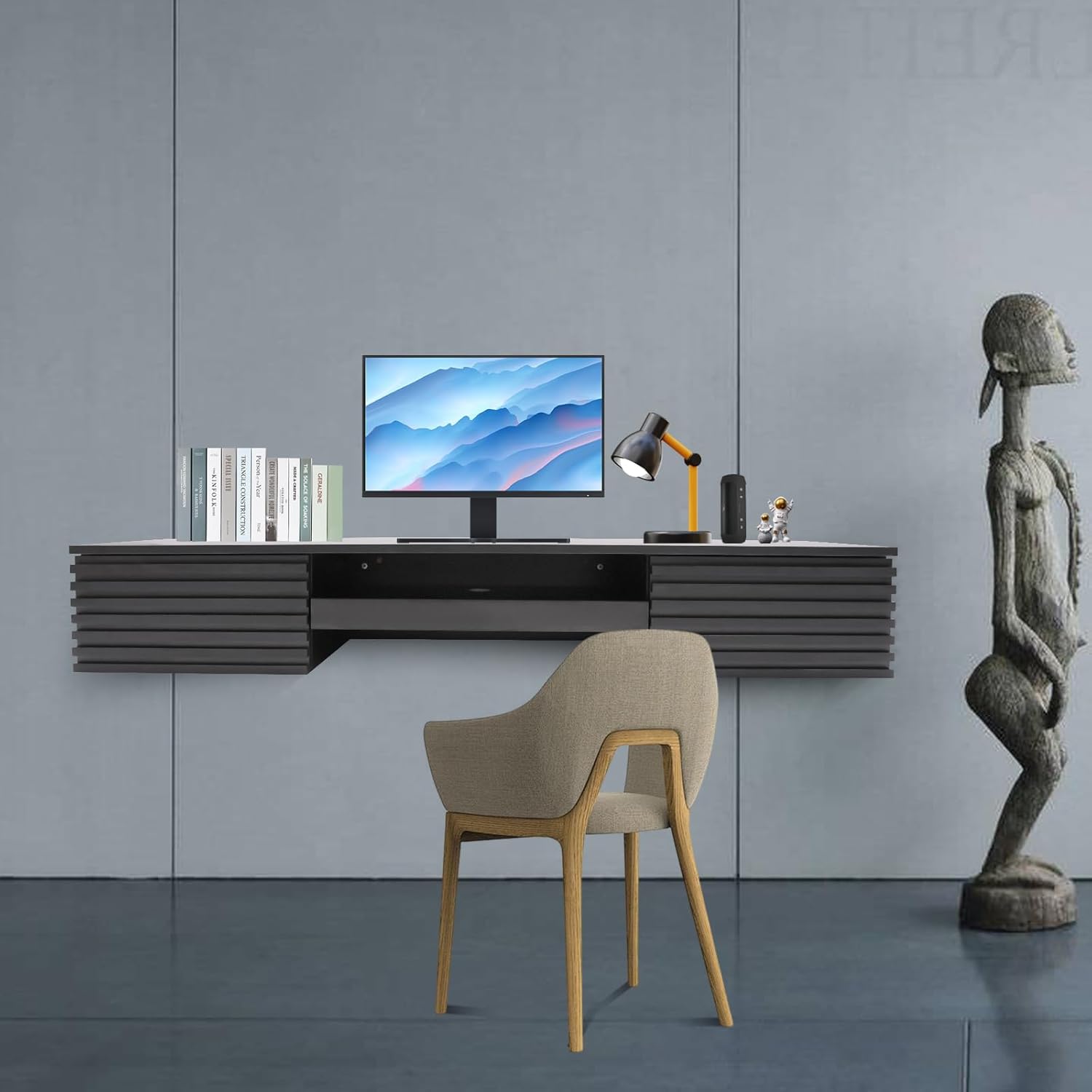 Wall Mounted Desk,Floating Wall Desk,Hanging Desk,Wall-Mounted Computer Table Desk,Floating Computer Desk,Floating Shelf with Pull Out Drawer,Wall Organizer for Office Home,Black,60*15.5*9.5in