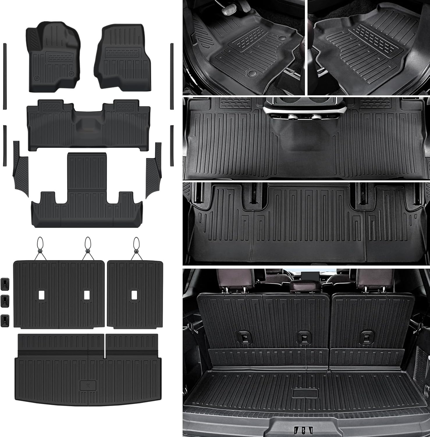 Floor Mats Cargo Mat for 2018-2024 Ford Expedition 7 Seats Captain Chairs(Not for Max Model), All Weather TPE Cargo Liner Backrest Mats Door Sill Protectors Car Accessories (Floor Mats Set)