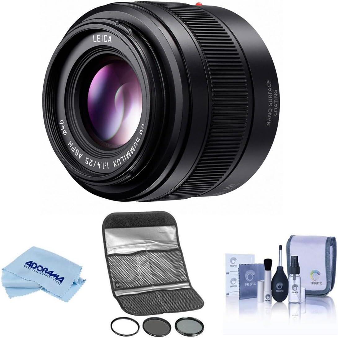 Panasonic LUMIX G Leica DG Summilux II 25mm f/1.4 Aspherical Lens for Micro Four Thirds, Bundle with Hoya 46mm Filter Kit II, Cleaning Kit, Cleaning Cloth
