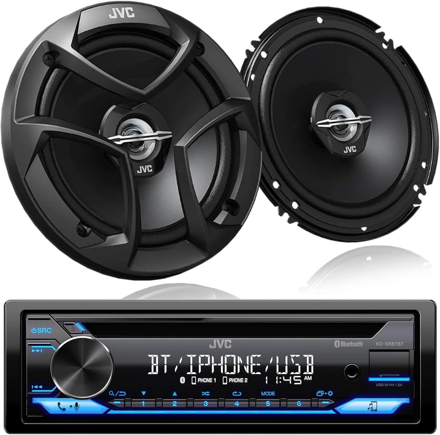 JVC KD-SR87BT Bluetooth CD Car Stereo with USB Port Plus JVC CS-J620 300W 6.5