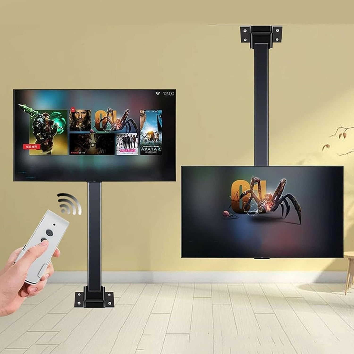 TV Wall Mount Motorized Ceiling TV Mount, Hidden Drop Down TV Lift, Fits 32-70 Inch TVs, Max VESA 600x400mm(Lifting 730-1730mm)