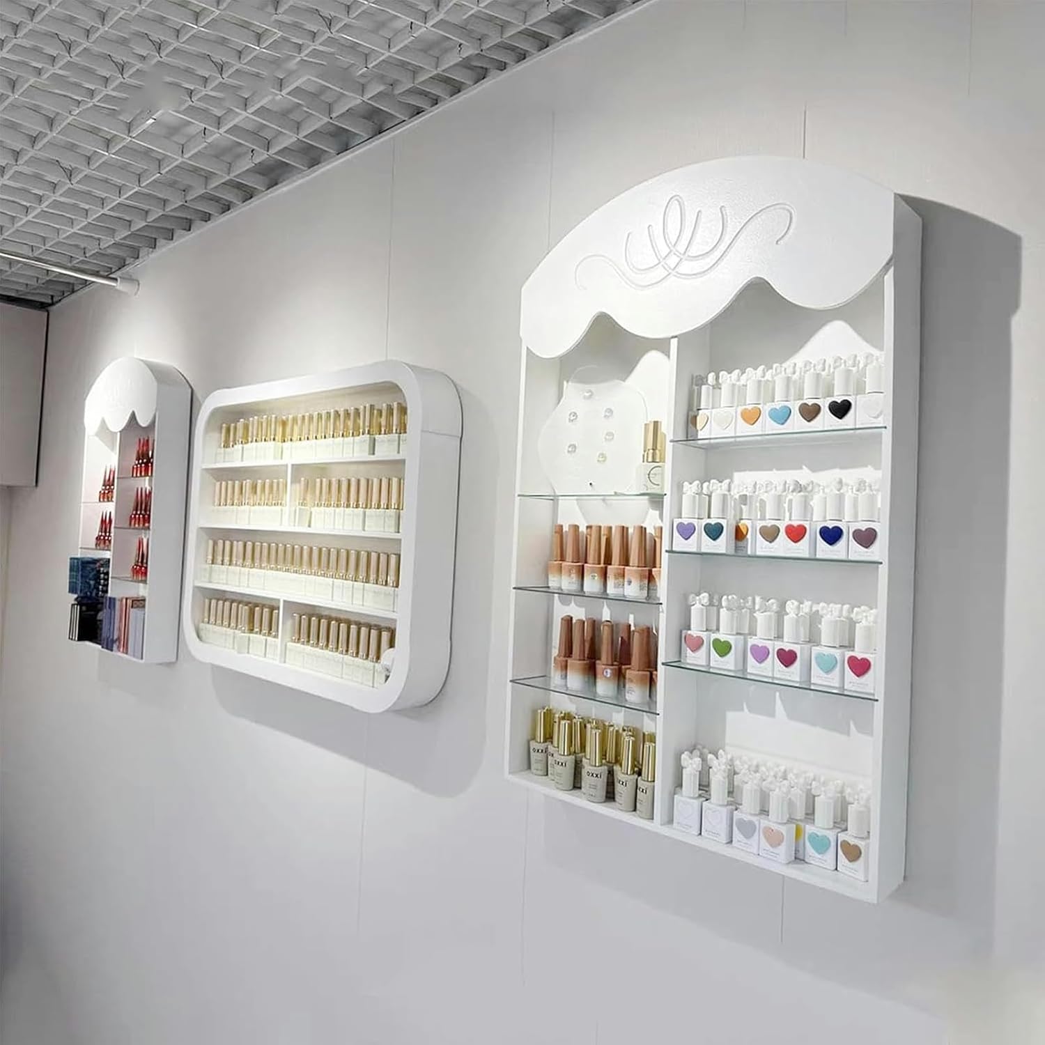 4-Tier Wall Mounted Nail Polish Display Shelf, Modern Floating Perfume Organizer Rack, Luxury Floating Essential Shelf for Salons Beauty Studios,1.2m/47.2in