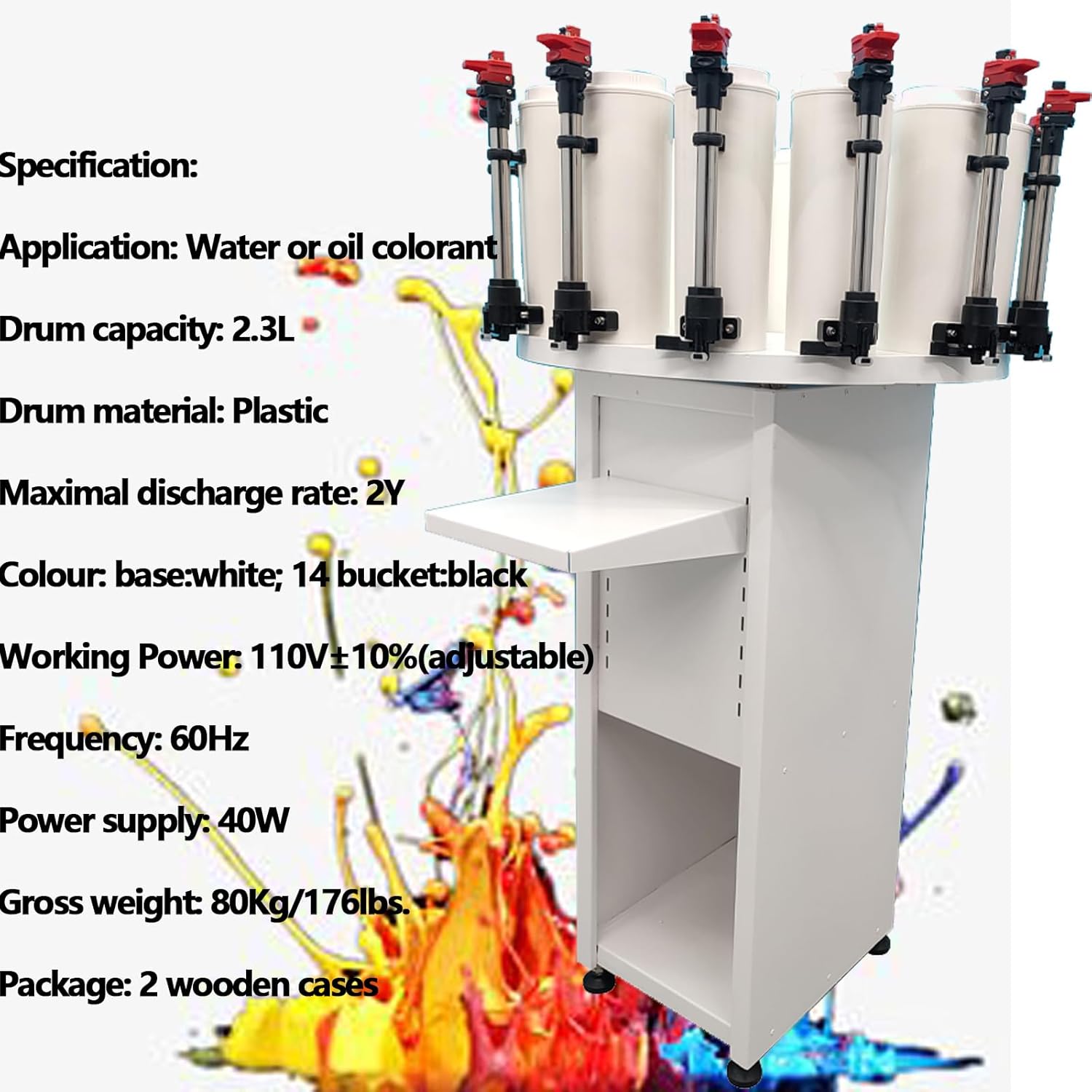 Paint Colorant Dispenser 14 Canister Base Paint Tinting Machine 2.3L Drum Capacity Manual Multi-Toning Colorant Matching Machine for Water and Oily Colorant Mixer 110V 40W