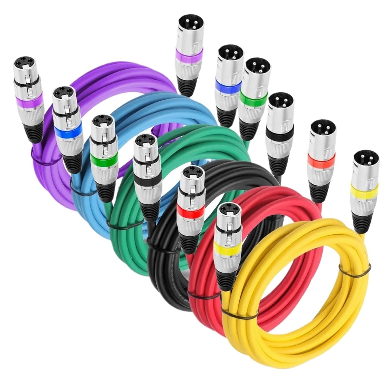 Colored XLR Microphone Cable 3-Pin Male to Female Audio Extension Dynamic Patch Cord 6 Pack(5m)