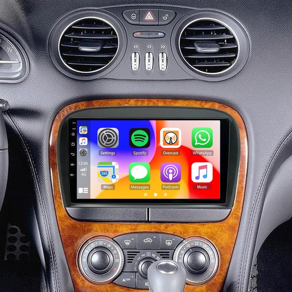 Android 13 Double Din Car Stereo Radio for Mercedes-Benz SL R230 SL350 SL500 SL300 2005-2012,9inch Touch Screen 2G+64G Radio with Wireless CarPlay GPS Bluetooth WiFi FM/RDS SWC+ AHD Backup Camera