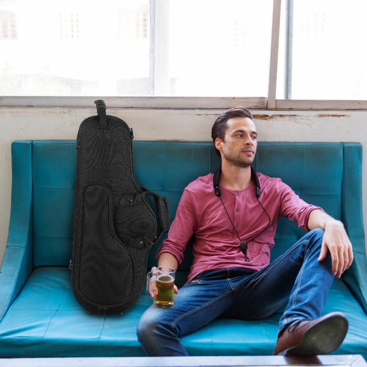 Vaguelly Alto Saxophone Case, Oxford Alto Sax Lightweight Gig Bag Backpack with Padding, Shoulder Strap, External Pocket, Saxophone Carrying Bag, Black