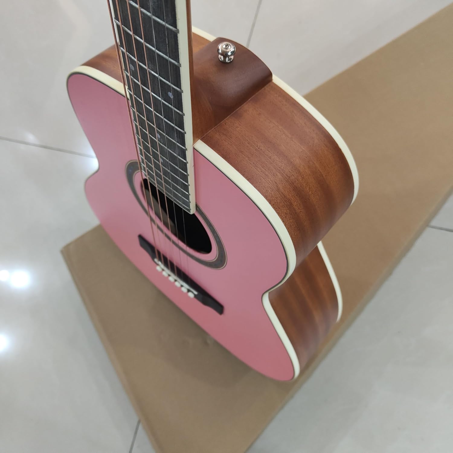 Acoustic Guitar, Pink, 6-String with Decorative Rosette