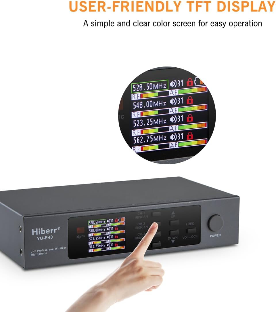 Wireless Microphone System, 4 Channels 4x50 Adjustable UHF Handheld Wireless Microphone Metal Shell for Church, Party, Singing, Speech YU-E40 Cordless Microphone