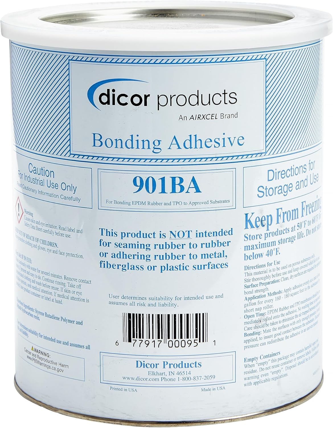Dicor 901BA-1 Water-Based RV Roof System Bonding Adhesive - EPDM and TPO Compatible, 1 Gallon