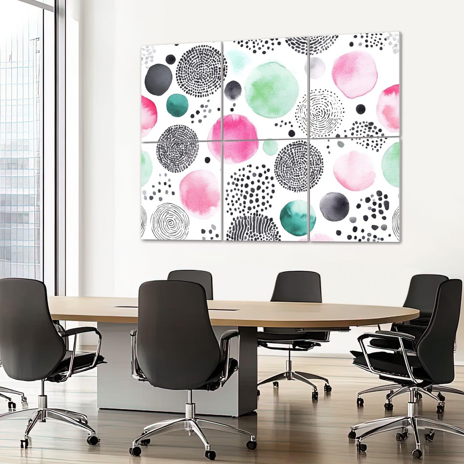 6 Pack Art Acoustic Panels Sound Absorbing Boho Circles Geometric Pink Art Abstract Watercolor Black White Dots Decorative Soundproof Wall Panels Self Adhesive for Recording Studios Office 72
